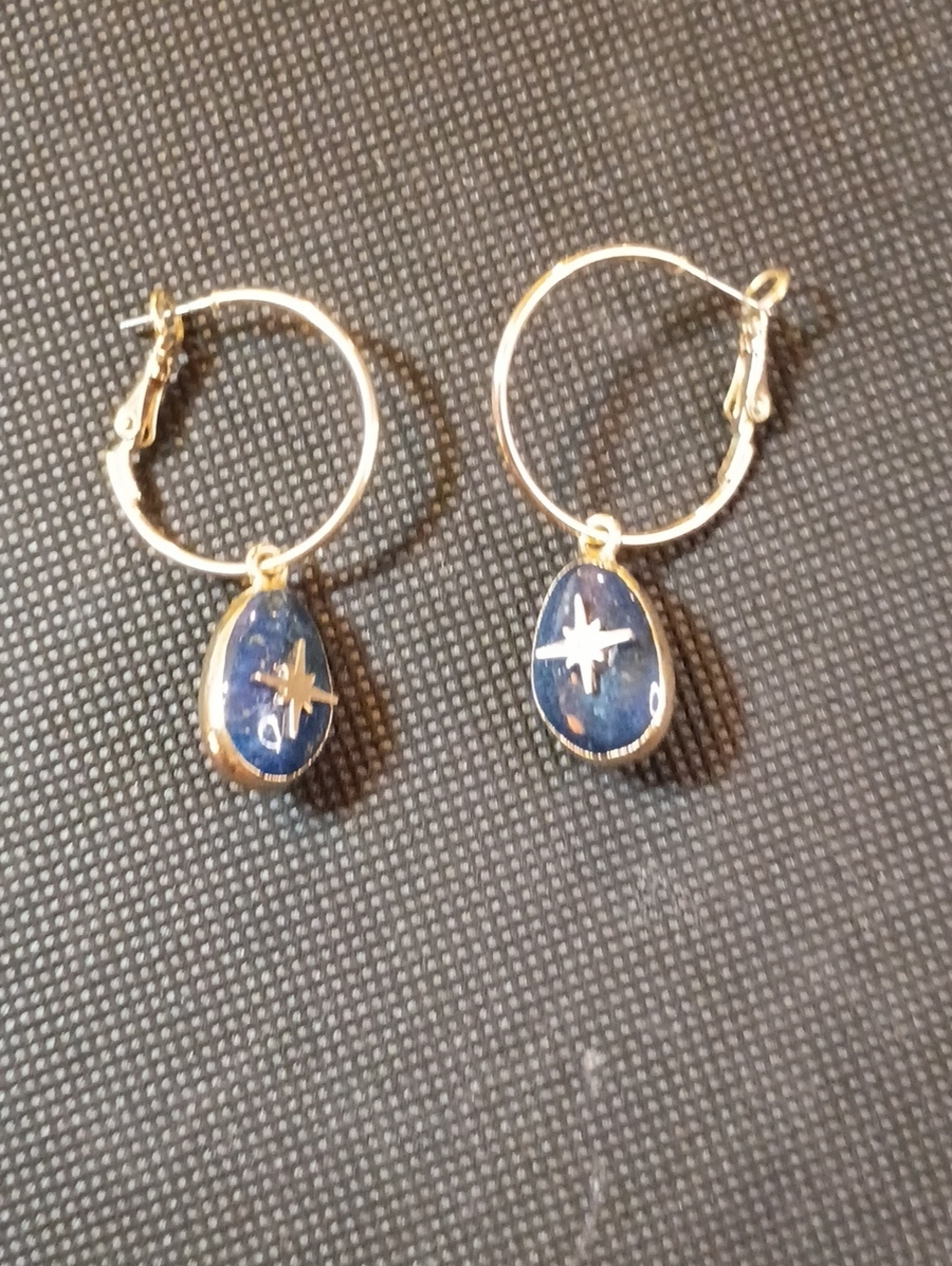 Source Unknown Gold Hoop Earrings with Blue Star Drop
